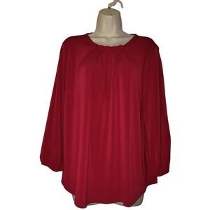 ADRIENNE PAPELL Red Long‎ Sleeve Blouse Top Pleated Detail Elegant Comfortable